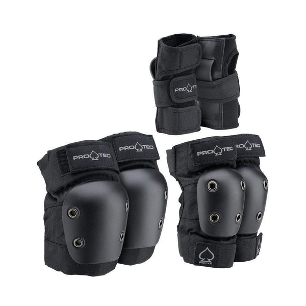 Pro Tec Street Gear Junior Skate Knee Elbow Wrist Guard 3 Pack Pads Black - 50-50 Skate Shop