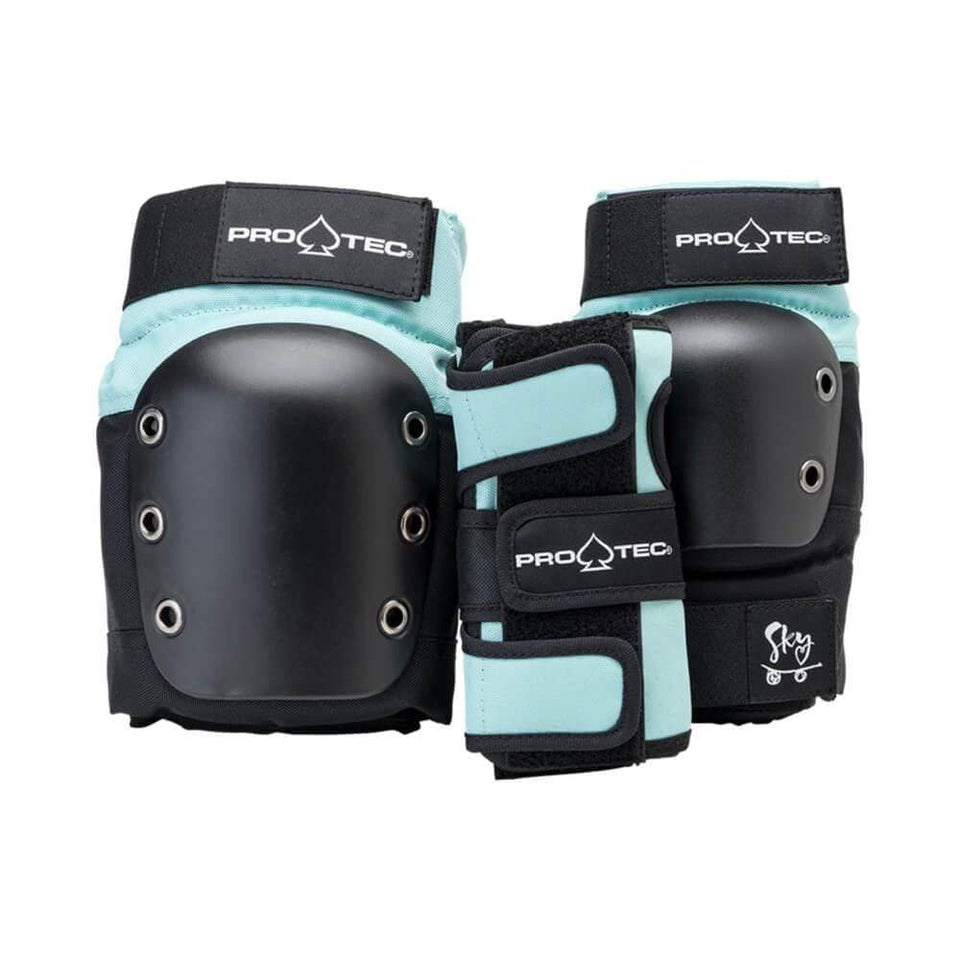 Pro Tec Street Gear Junior Skate Knee Elbow Wrist Guard 3 Pack Pads Sky Brown - 50-50 Skate Shop