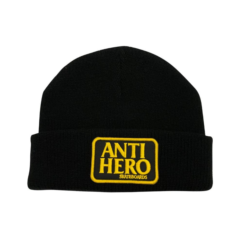 Anti Hero Skate Beanie Reserve Patch Black Yellow - 50-50 Skate Shop
