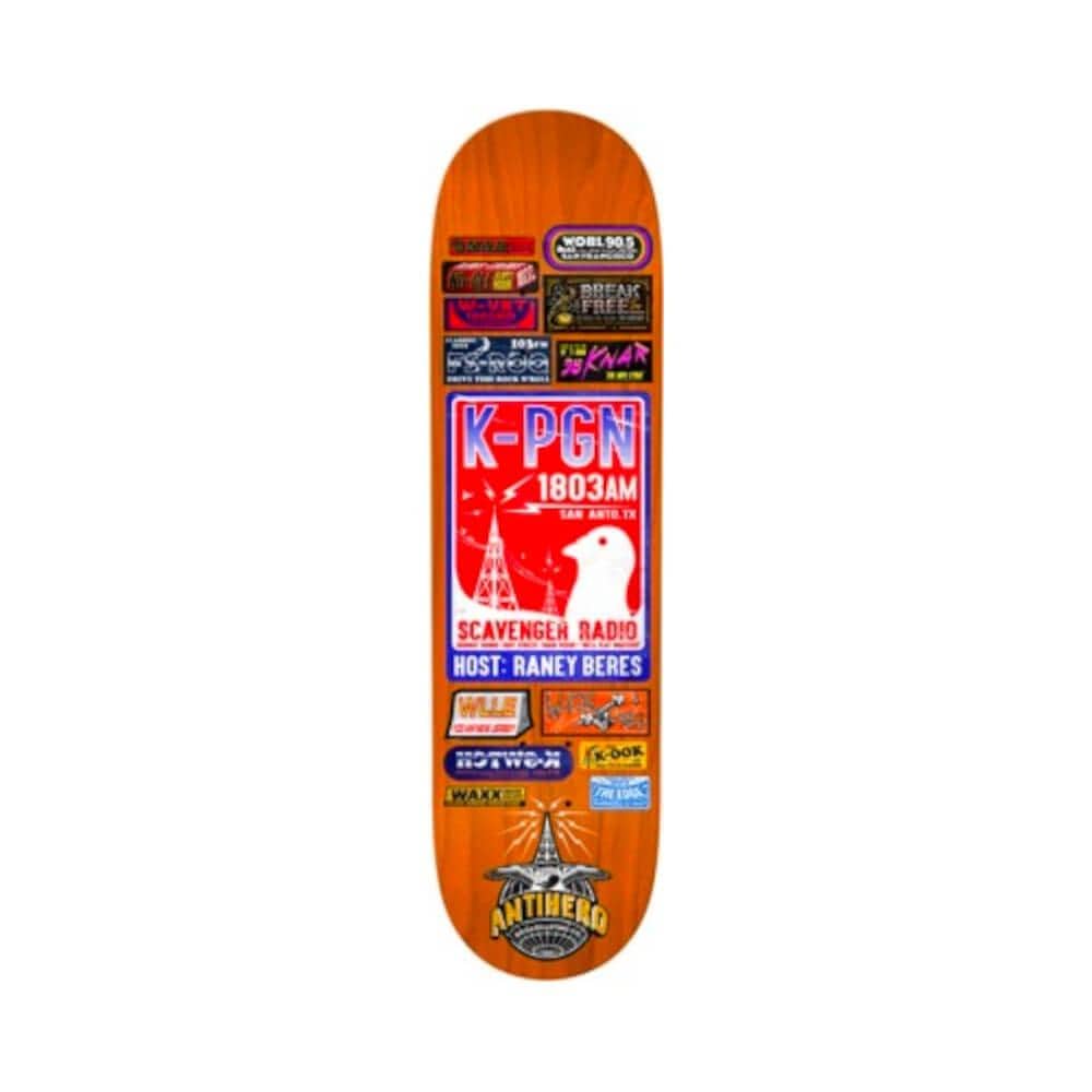 Anti Hero Skateboard Deck Broadcasting Raney Beres 8.06" x 31.8" Orange 14.38" WB - 50-50 Skate Shop