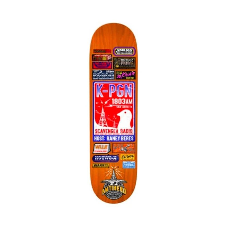 Anti Hero Skateboard Deck Broadcasting Raney Beres 8.06" x 31.8" Orange 14.38" WB - 50-50 Skate Shop