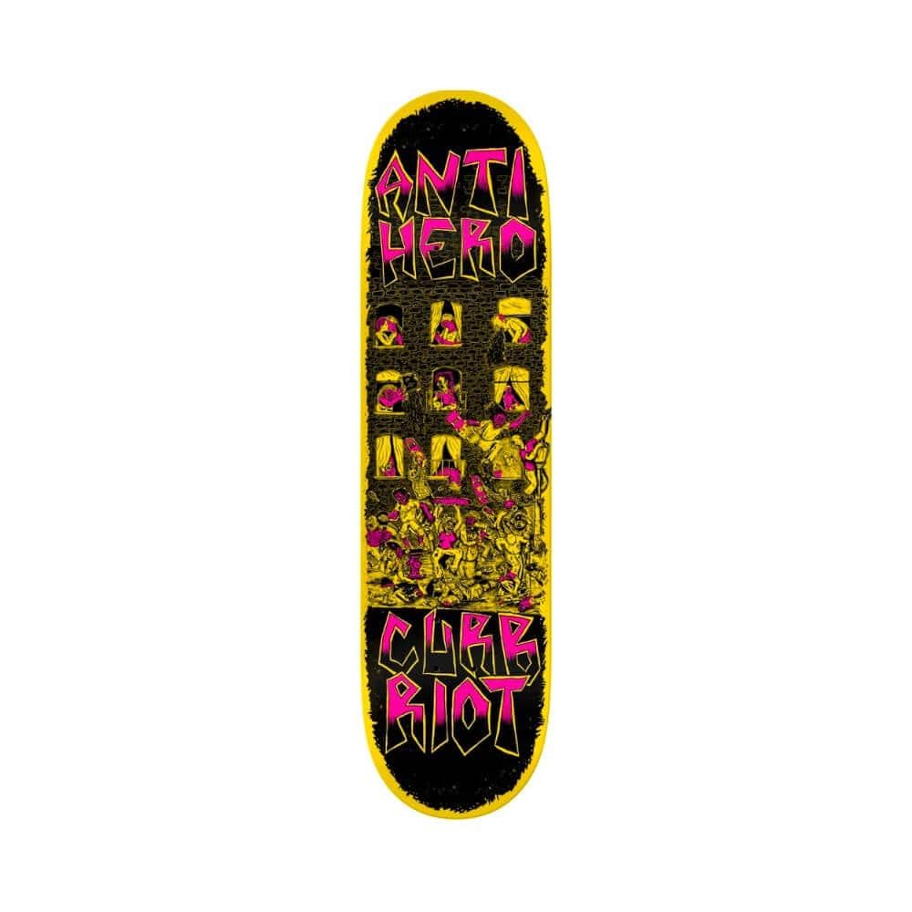 Anti Hero Skateboard Deck Curb Riot 8.5" x 32.25" Yellow 14.38" WB - 50-50 Skate Shop