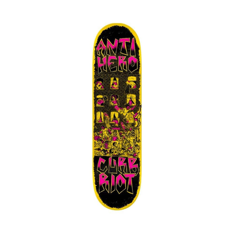 Anti Hero Skateboard Deck Curb Riot 8.5" x 32.25" Yellow 14.38" WB - 50-50 Skate Shop