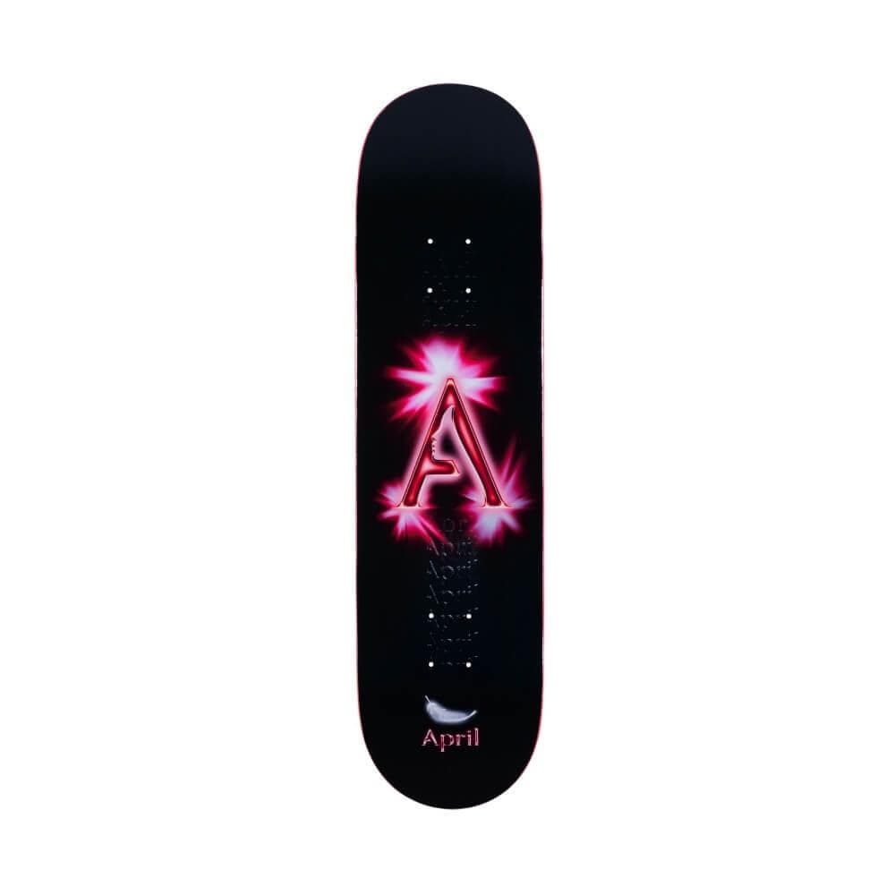 April Skateboard Deck A Logo 8.25" x 31.875" Black Red 14" WB - 50-50 Skate Shop