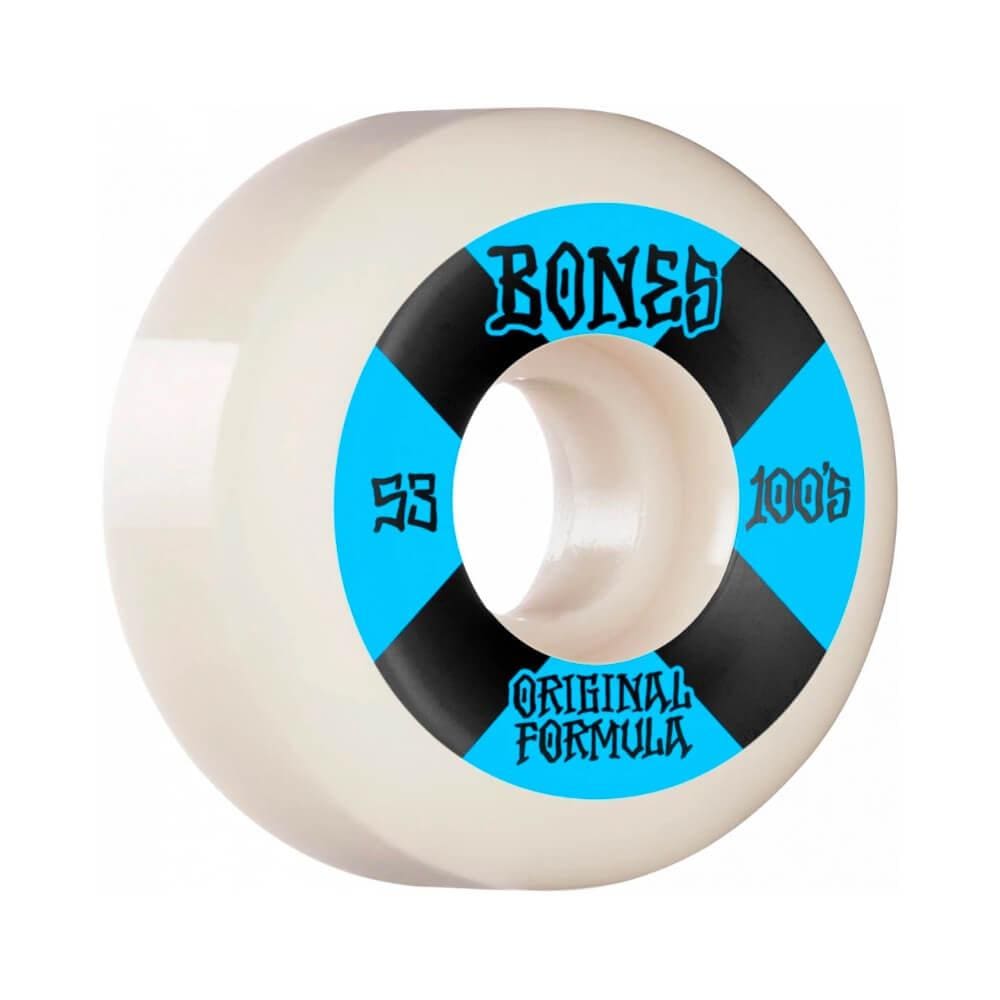 Bones Skateboard Wheels 100's V5 Sidecut 53mm White Blue - Set of 4 - 50-50 Skate Shop