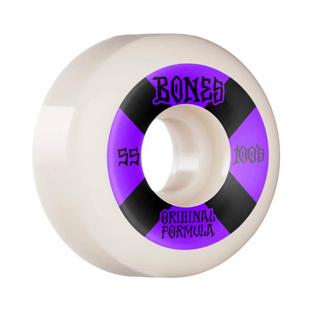 Bones Skateboard Wheels 100's V5 Sidecut 55mm White Purple - Set of 4 - 50-50 Skate Shop