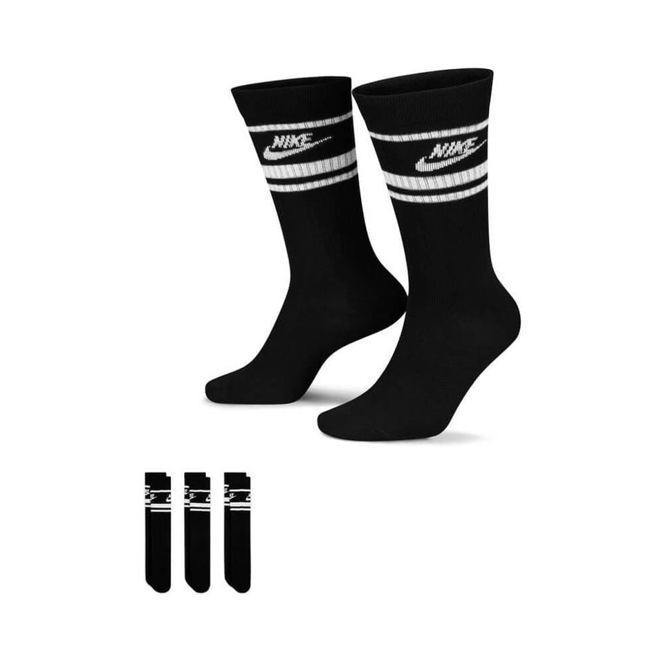 Nike Sportswear Everyday Essential Crew Socks (3 Pairs) Black White - 50-50 Skate Shop