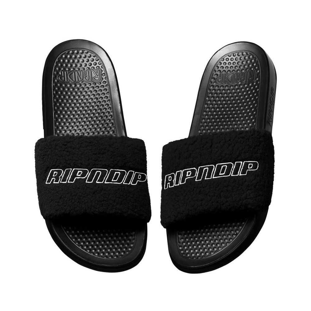 Ripndip Fluffy Logo Sherpa Slides Black - 50-50 Skate Shop