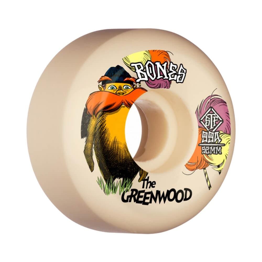 Bones Skateboard Wheels STF The Greenwood V5 Sidecut 52mm 99A White - Set of 4 - 50-50 Skate Shop