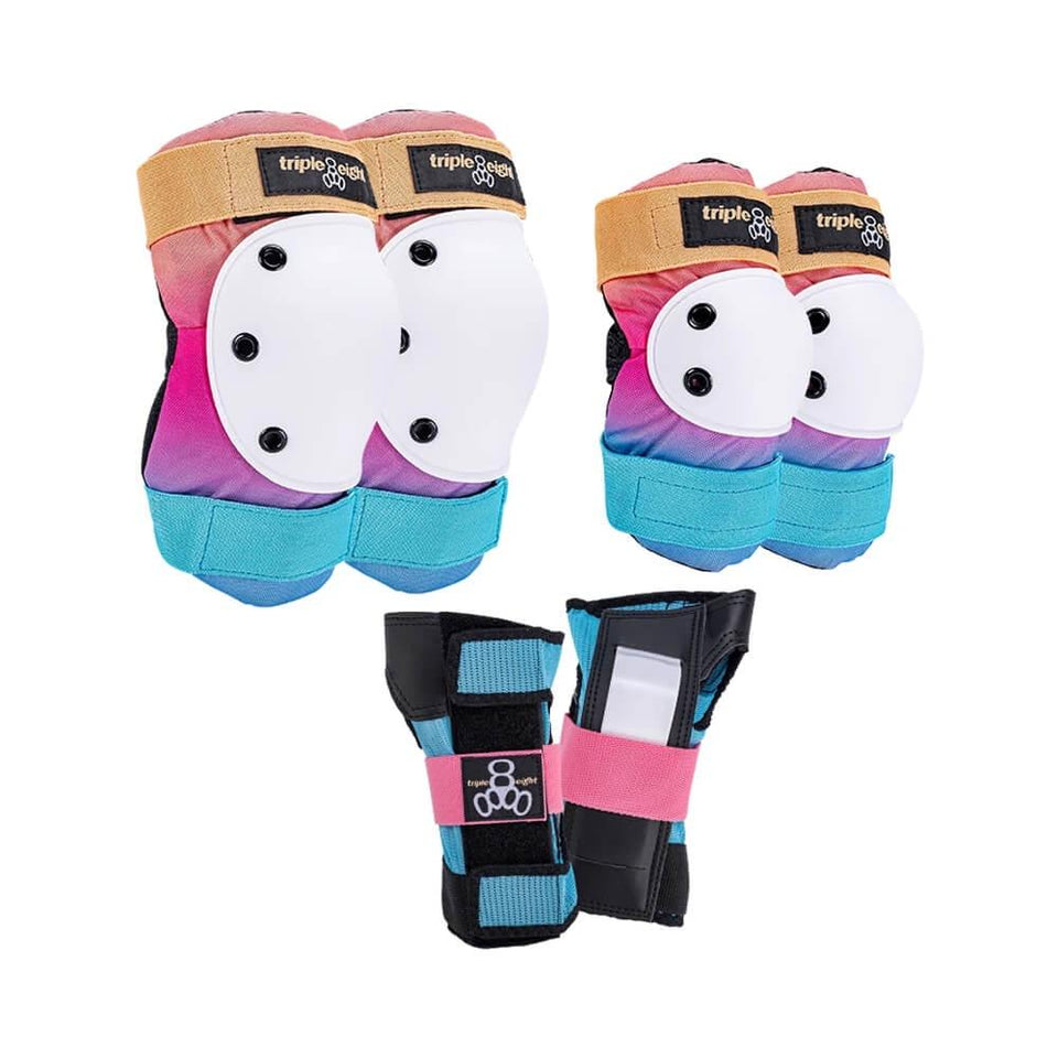 Triple 8 Tri Pack Skate Pad Set Adult Knee Elbow Wrist Guards Sunset - 50-50 Skate Shop