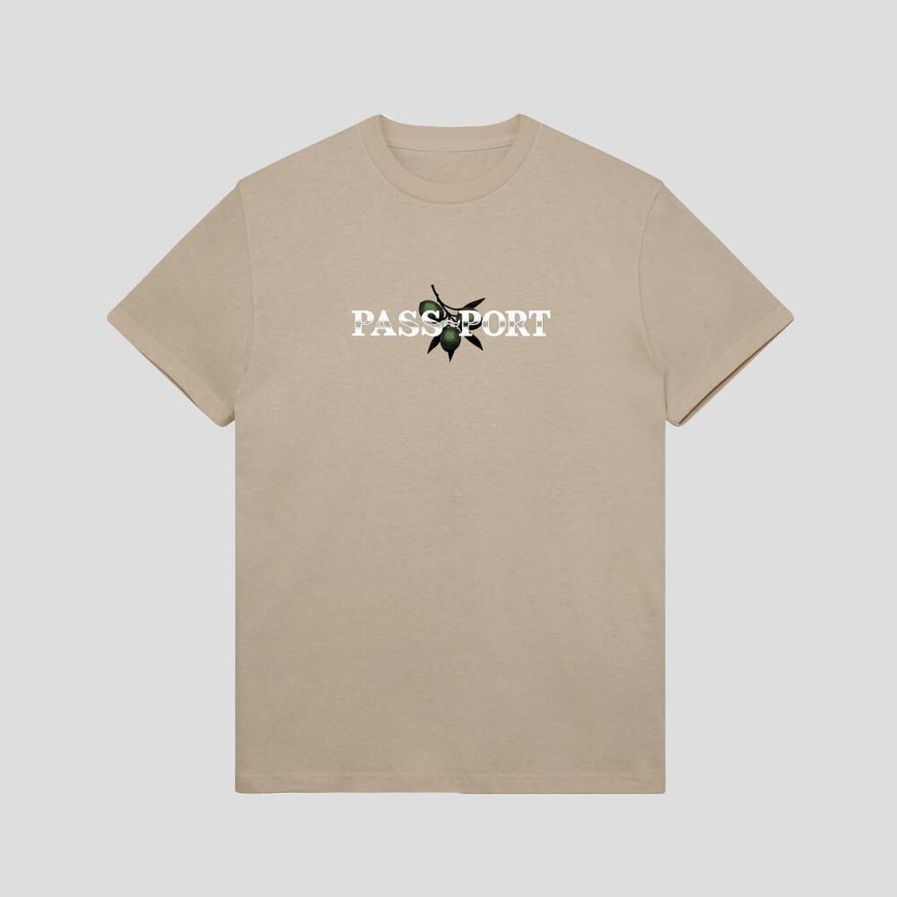 Passport Skate Olive Puff Print Tee Sand - 50-50 Skate Shop