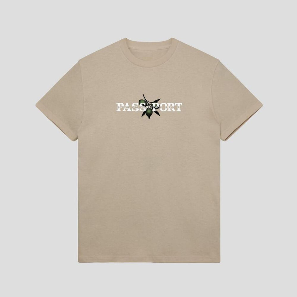Passport Skate Olive Puff Print Tee Sand - 50-50 Skate Shop