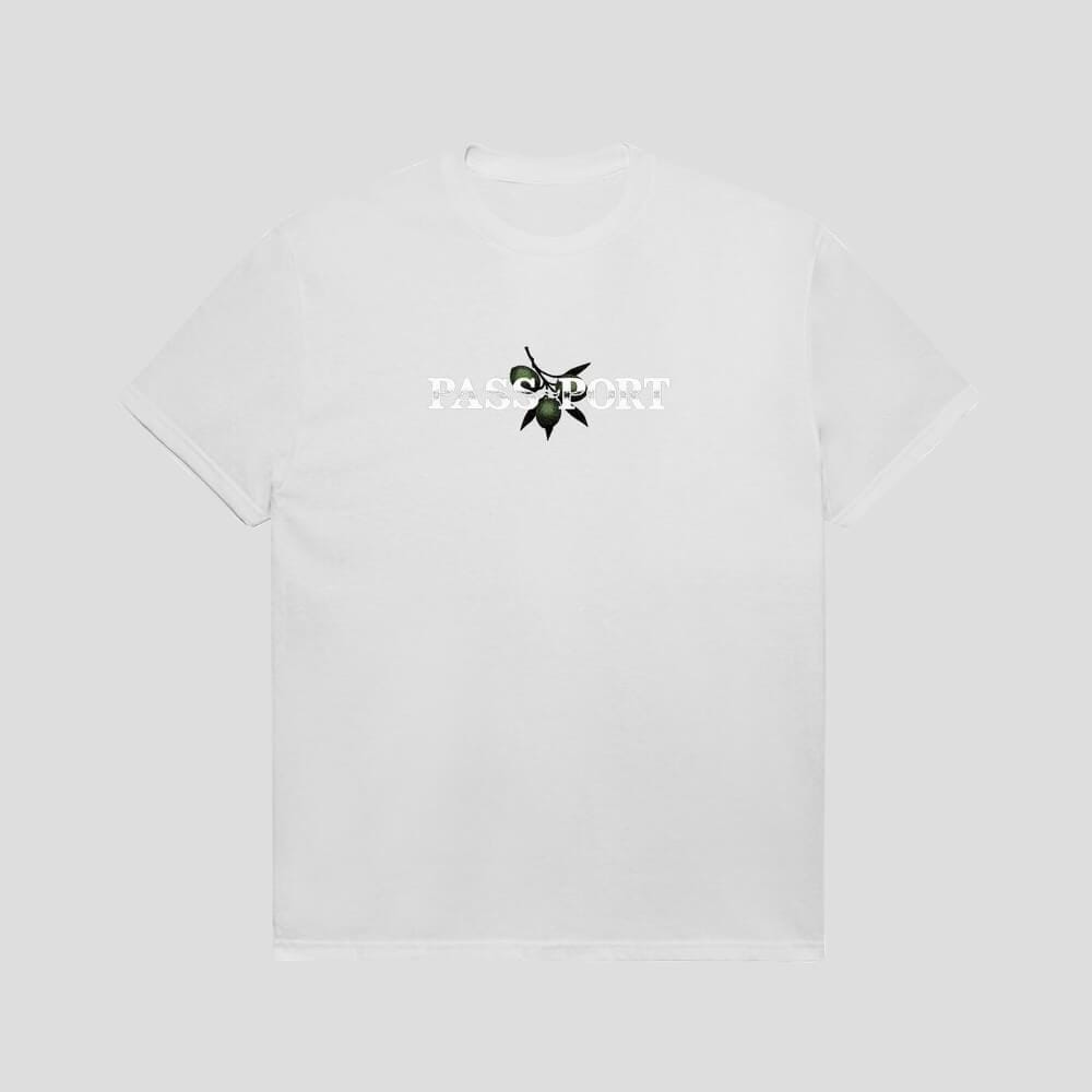 Passport Skate Olive Puff Print Tee White - 50-50 Skate Shop
