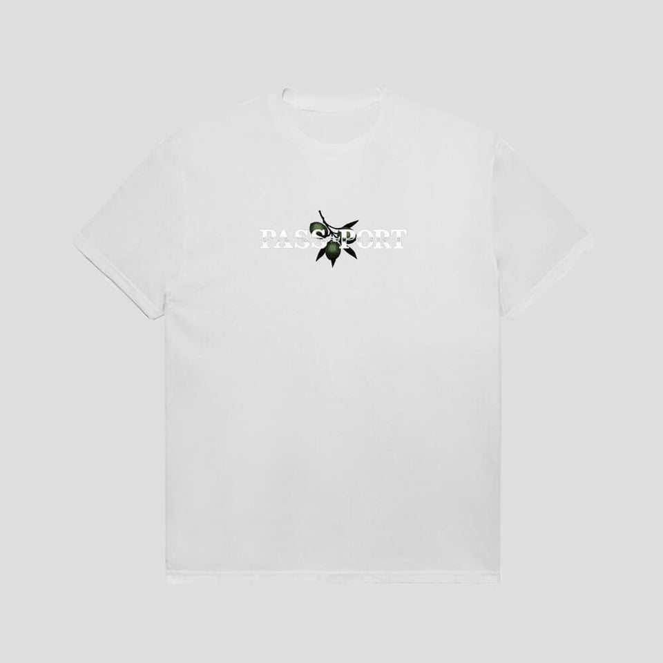 Passport Skate Olive Puff Print Tee White - 50-50 Skate Shop