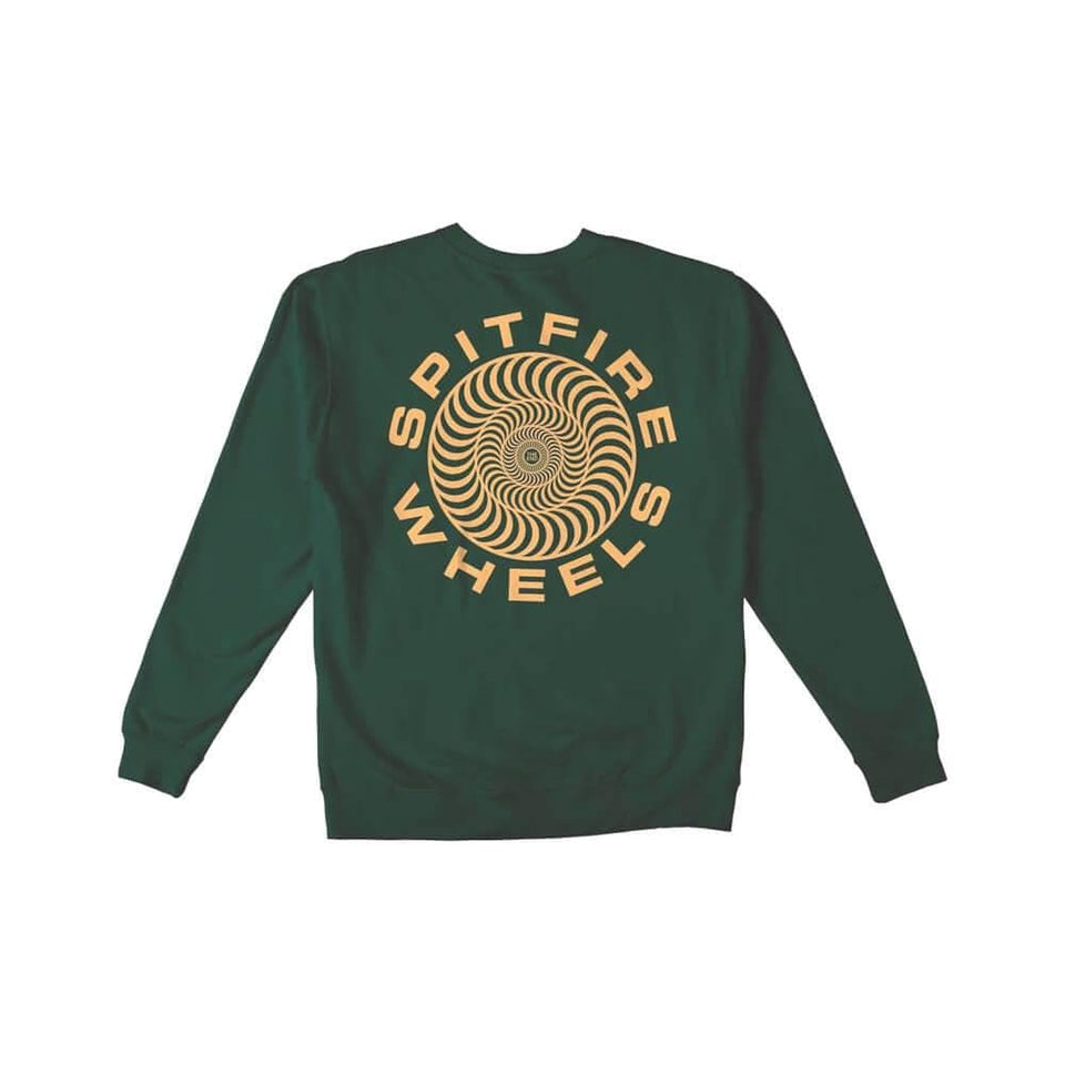Spitfire Skate Sweater Crewneck Classic 87 Swirl Dark Green Yellow - 50-50 Skate Shop