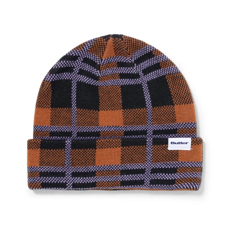 Butter Goods Beanie Plaid Brown Black Purple OSFA - 50-50 Skate Shop