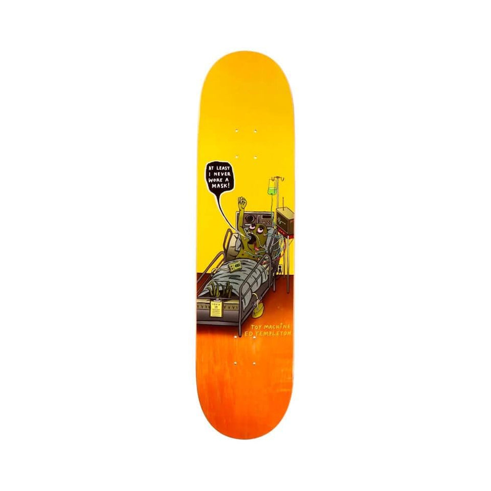 Toy Machine Skateboard Deck Mask 8.5" x 32.35" Ed Templeton Yellow 14.5" WB - 50-50 Skate Shop