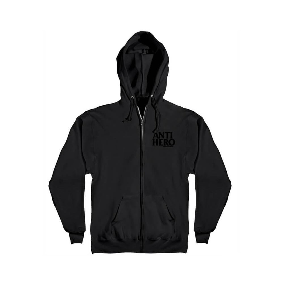 Anti Hero Mens Sweater Zip Hoodie LIL Blackhero Emblem Black - 50-50 Skate Shop