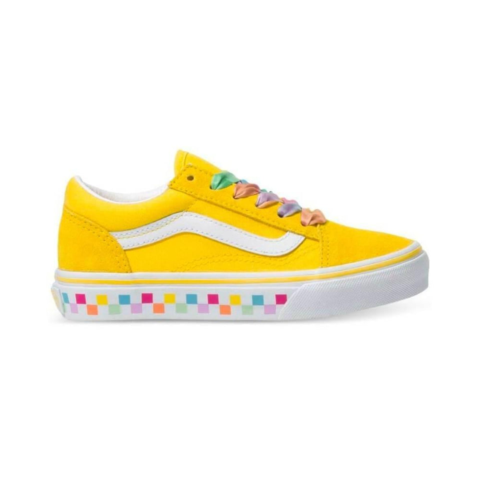 Vans Kids Old Skool (Rainbow Lace) Cyber Yellow True White - 50-50 Skate Shop