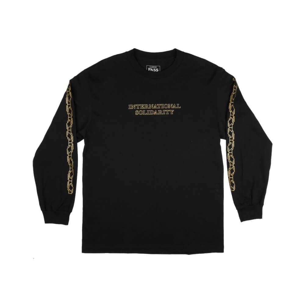 Passport Inter Solid Long Sleeve Tee Black Gold - 50-50 Skate Shop