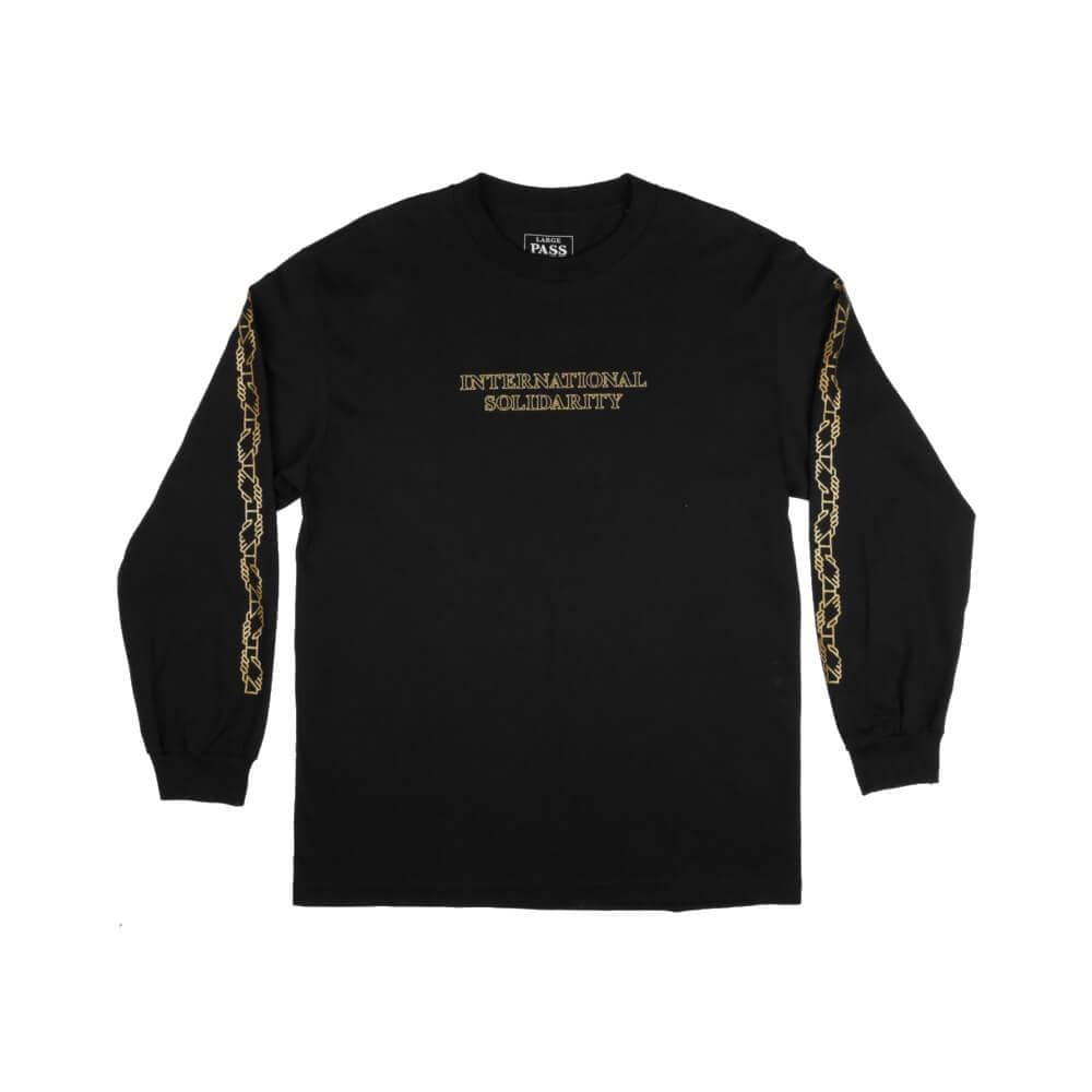 Passport Inter Solid Long Sleeve Tee Black Gold 50 50 Skate Shop