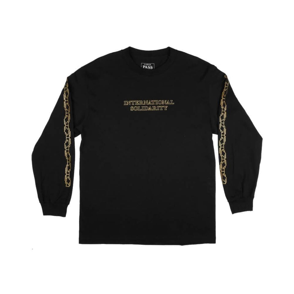 Passport Inter Solid Long Sleeve Tee Black Gold - 50-50 Skate Shop