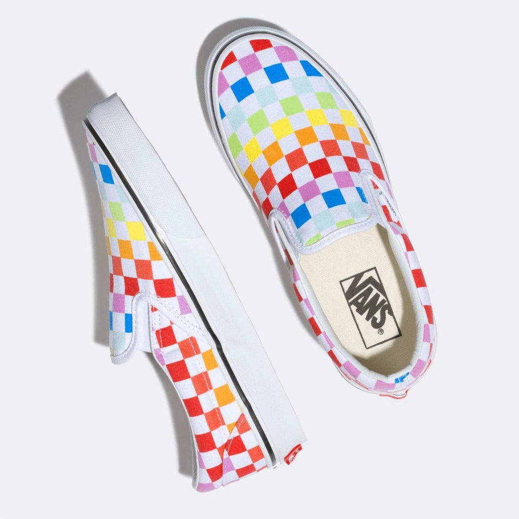 Rainbow true white checkerboard vans on sale