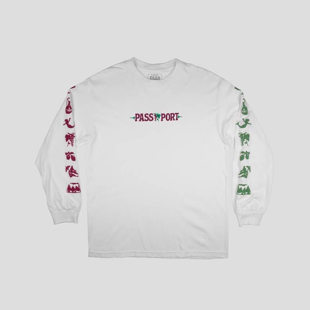 Passport Skate Life Of Leisure Embroidery Long Sleeve Tee White - 50-50 Skate Shop