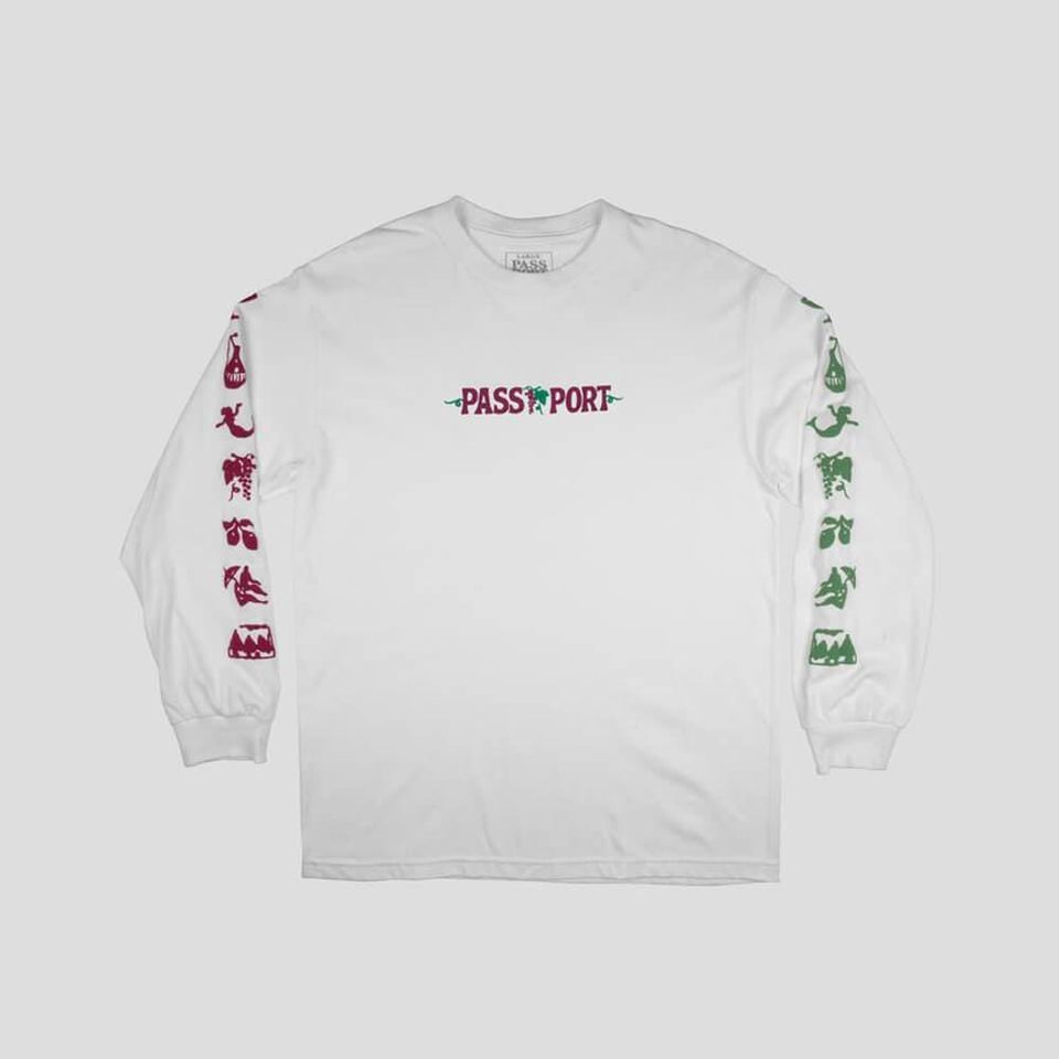 Passport Skate Life Of Leisure Embroidery Long Sleeve Tee White - 50-50 Skate Shop
