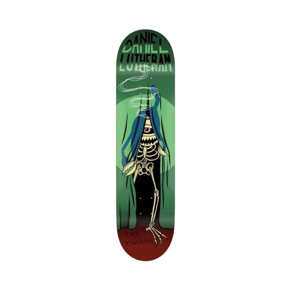 Toy Machine Skateboard Deck Curtain 7.8" x 31.37" Dan Lutheran Green 14" WB - 50-50 Skate Shop