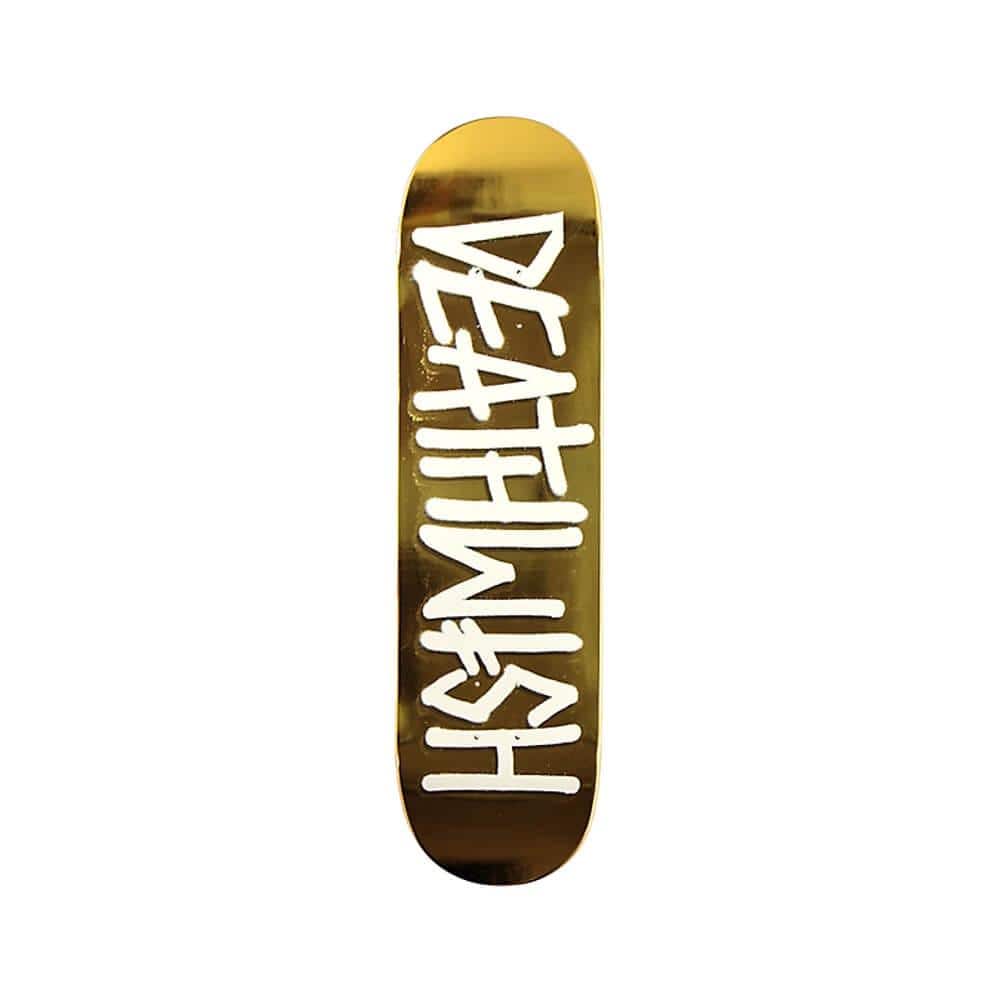 Deathwish Skateborad Deck Deathspray 8.25" x 31.5" Gold White 14.25" WB - 50-50 Skate Shop