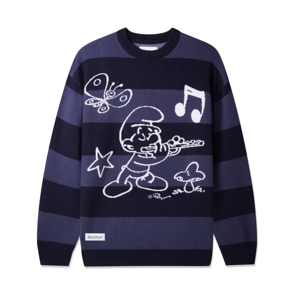Butter Goods x Smurf Stripe Knit Sweater Navy - 50-50 Skate Shop