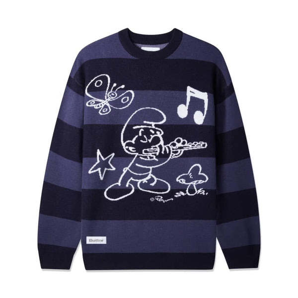 Butter Goods x Smurf Stripe Knit Sweater Navy - 50-50 Skate Shop