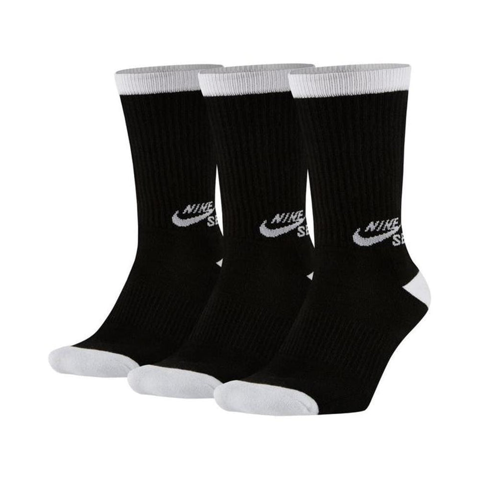 Nike SB Skateboarding Crew Sock (3 Pair) Black/White - 50-50 Skate Shop