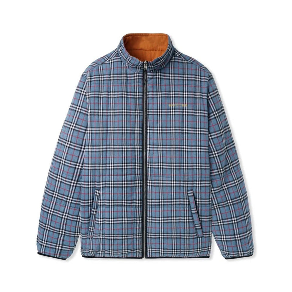 Butter Goods Jacket Plaid Reversible Puffer Blue Brown - 50-50 Skate Shop