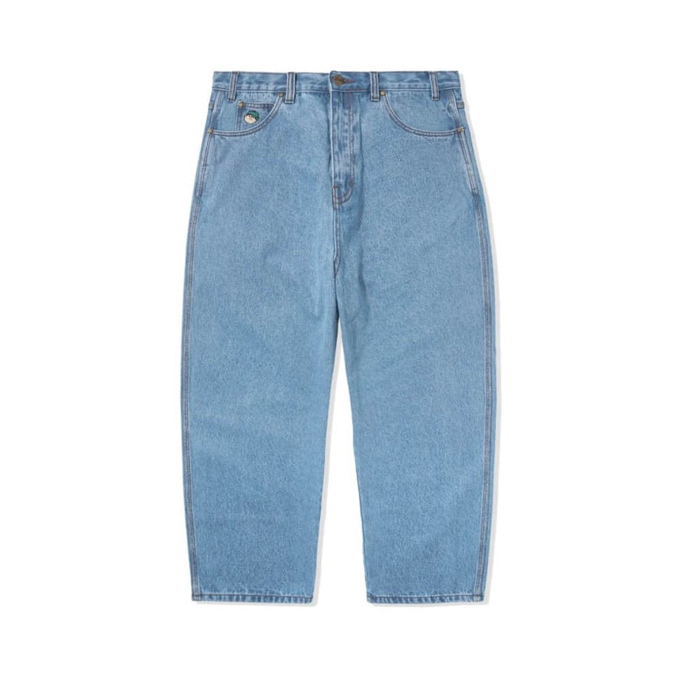 Butter Goods Denim Pants Santosuosso Washed Indigo with Green Hat Logo - 50-50 Skate Shop