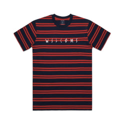 Welcome Scrawl Embroidered Striped Knit Navy Red - 50-50 Skate Shop