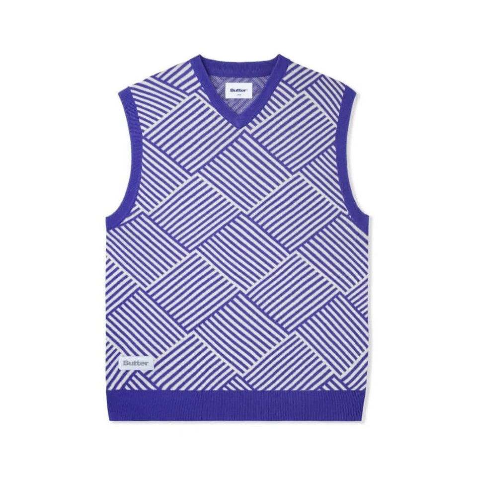 Butter Goods Parquet Knit Vest Royal Cream - 50-50 Skate Shop