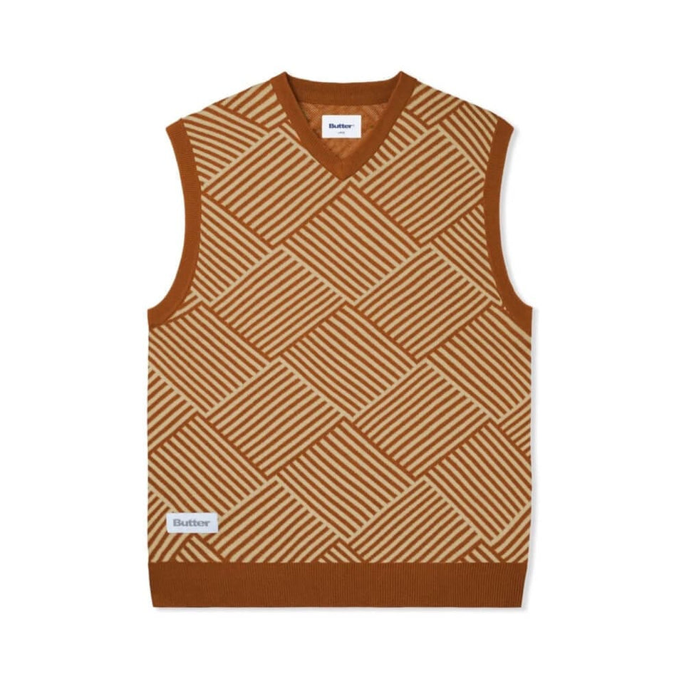 Butter Goods Parquet Knit Vest Brown Tan - 50-50 Skate Shop